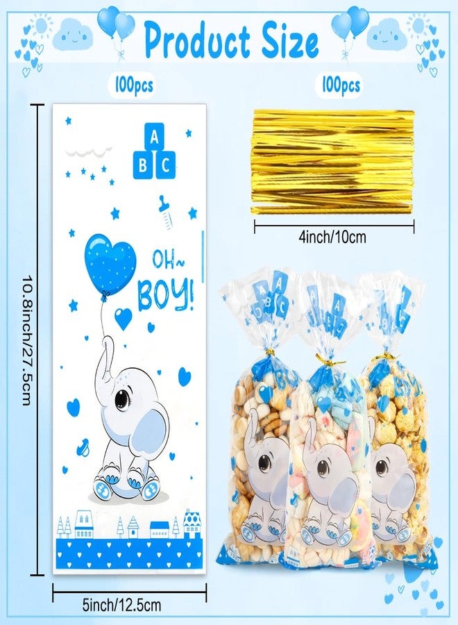 ChicQuench Baby Shower Treat Bags, Cute Elephant Cellophane Treat Bags, 100 PCS Blue Candy Bags, Plastic Gift Bags Cooikes Goodie Bags with Twist Ties for Baby Shower Gender Reveal Birthday Party Favor Supplies - Image 2